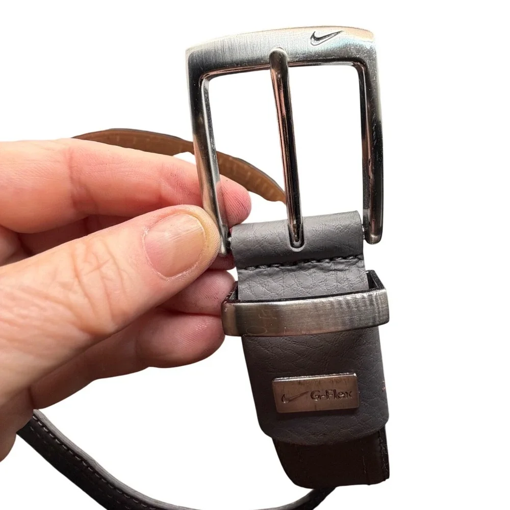 Nike G-Flex Belt Mens‎ 36 Grey Good Pebbled Leather Silver Buckle Swoosh Golf